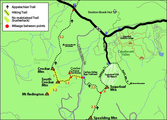 trail map mount redington crocker mountain south crocker appalachian trail caribou valley road map hiking hiker hike 4000 footers maine bushwhack bushwack